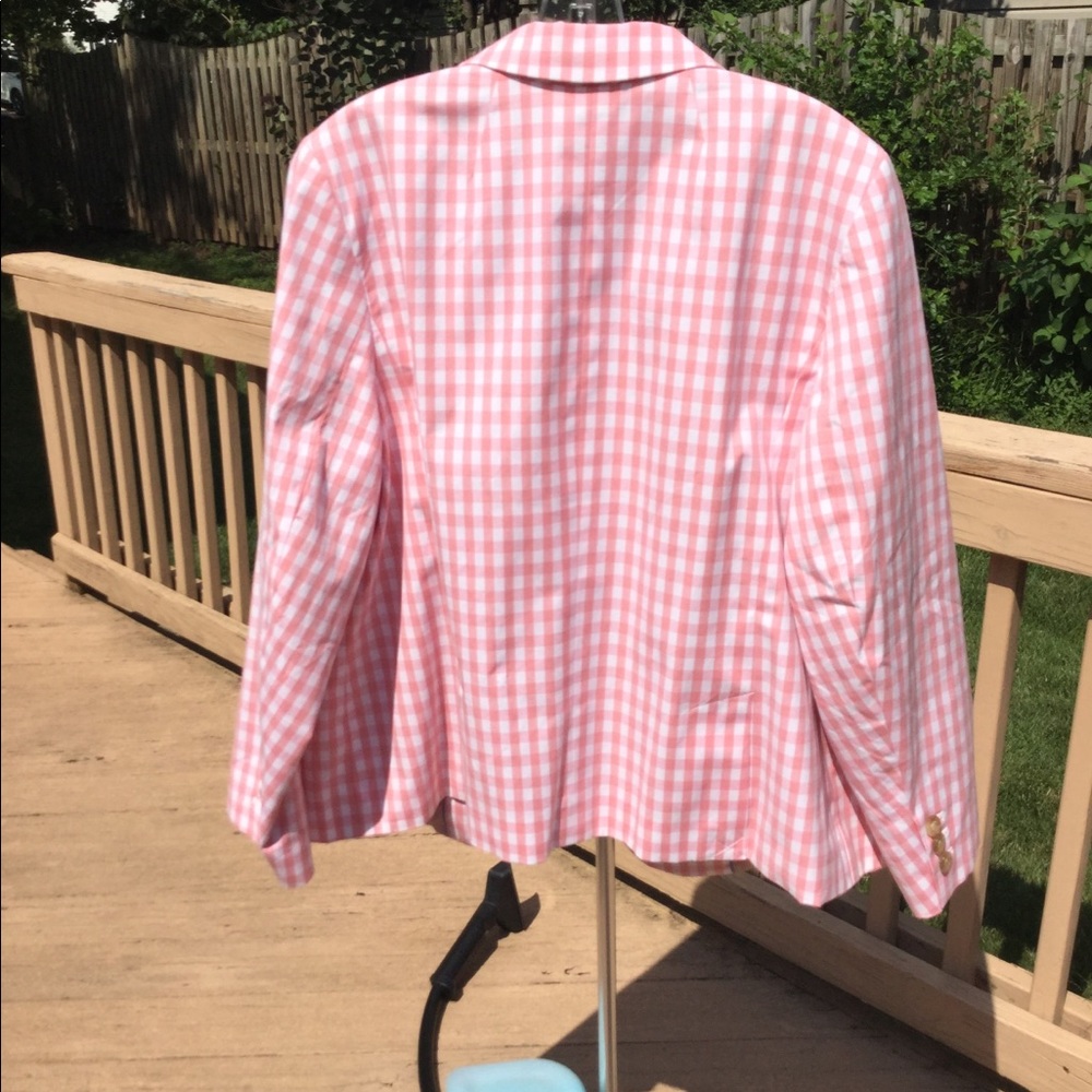 NWT Talbots Pink & White Linen Gingham Lined Blaz - Picture 7 of 8